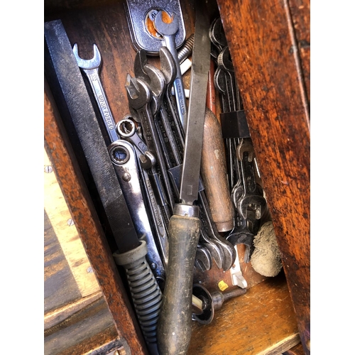 275 - Wooden tool chest, with four fitted drawers and contents