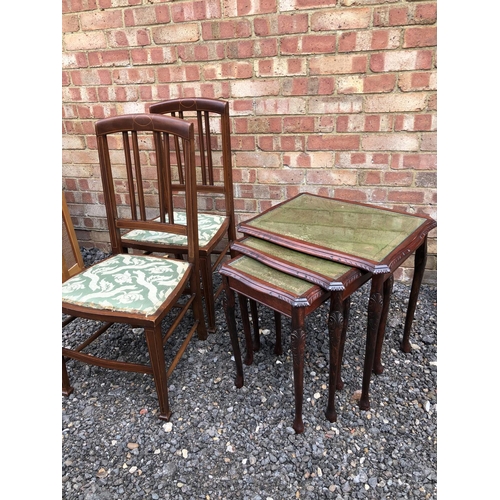 40 - A Repro Mahogany nest of three together with two inlaid mahogany chairs