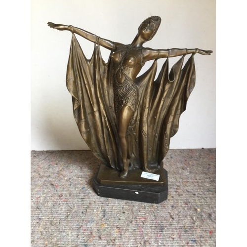 465 - Bronze dancing girl figure on marble base bearing signature DH Chiparus 38 cms tall