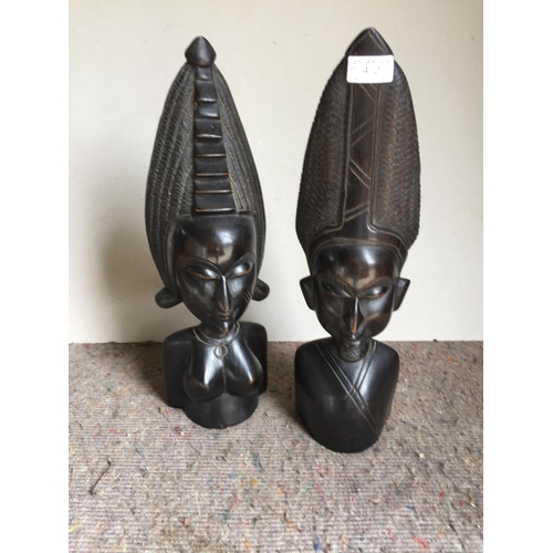 472 - Two African carved ebony bust