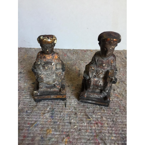 666 - Pair oriental poly chrome figures 14cm tall