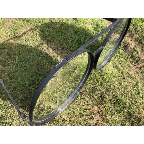 1 - A pair of ironwork oversize spectacles, hand made from iron with mirror lenses. Garden ornament. 140... 