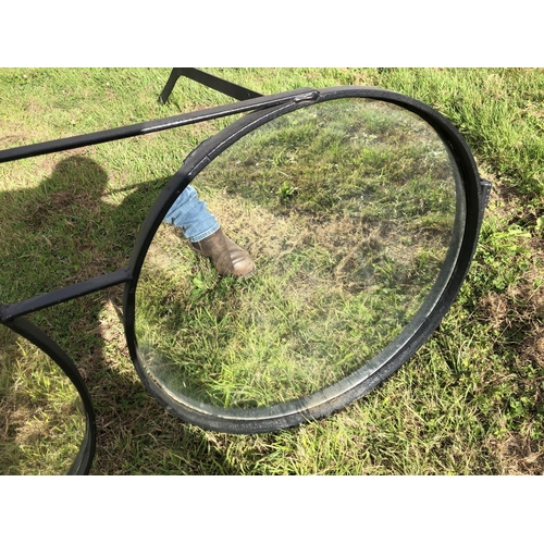 1 - A pair of ironwork oversize spectacles, hand made from iron with mirror lenses. Garden ornament. 140... 