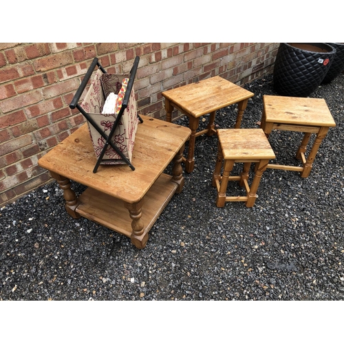 119 - Four pine occasional table and a magazine rack