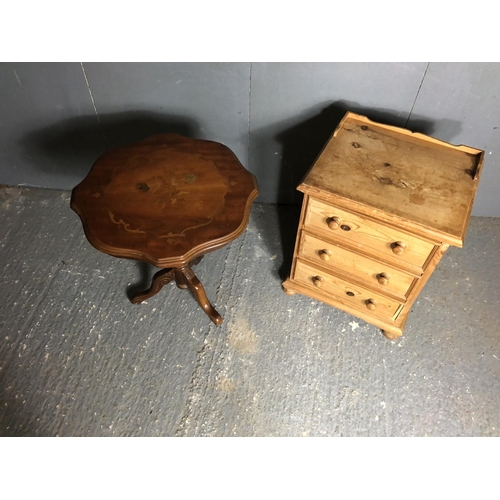 31 - A pine bedside chest of three together with an occasional table