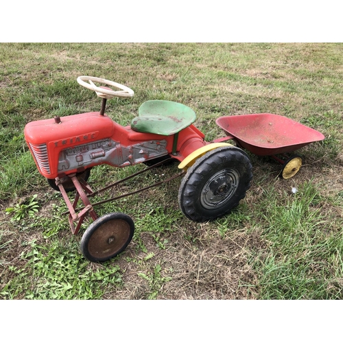 4 - A vintage trinang pedal toy tractor with trailer