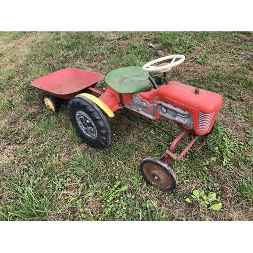 4 - A vintage trinang pedal toy tractor with trailer