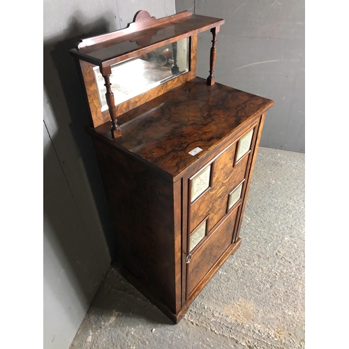 41 - A walnut mirror back side cabinet inlay and mirror panels