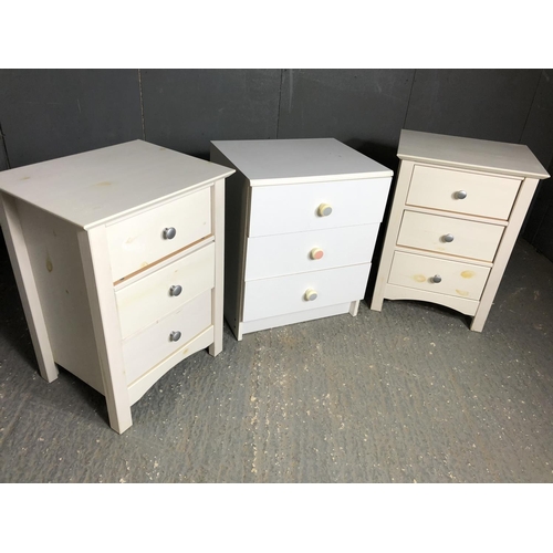 52 - A pair of white pine bedsides and one other