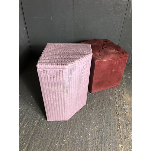 53 - A pink lloyd loom linen basket together with another footstool