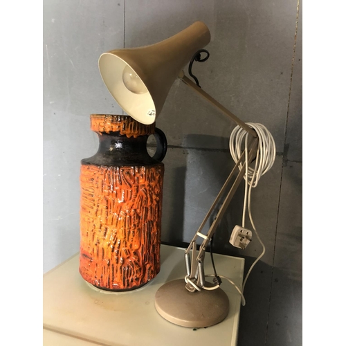 55 - A west german pottery vase together with a brown angle poise lamp