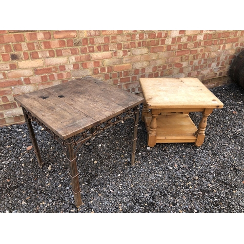 97 - A pine coffee toable together with another rustic metal framed coffee table