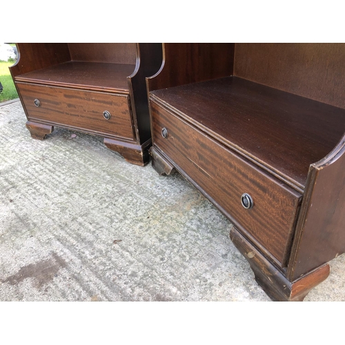 113 - A pair of reproduction Mahogany open front waterfall bookcases, each with a single drawer 76w 133h