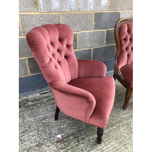 114 - Two pink upholstered button back bedroom chairs