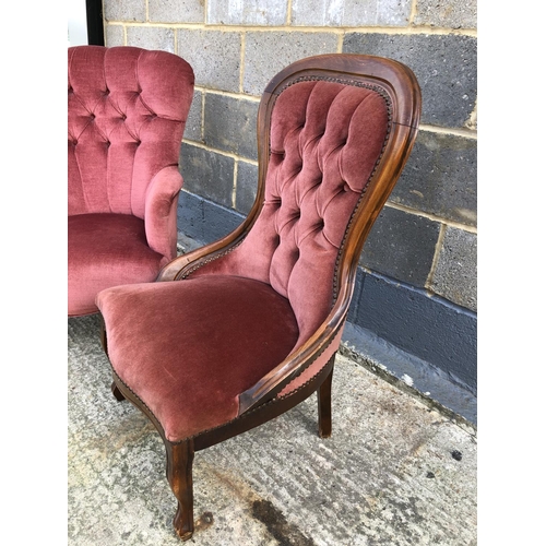 114 - Two pink upholstered button back bedroom chairs