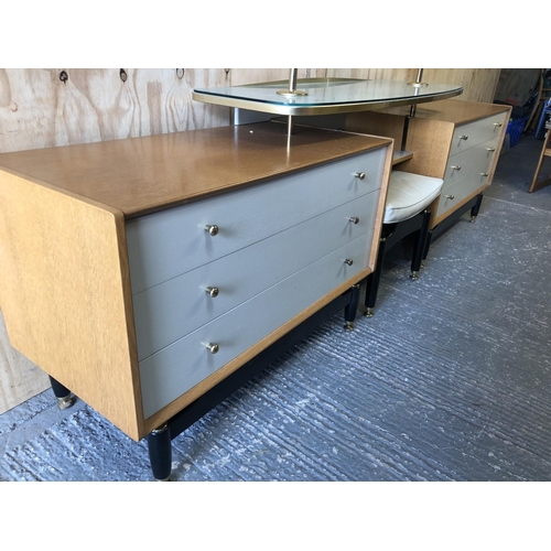 140 - A g Plan dressing chest unit designed by E Gomme. Two light oak chests of three connected by a float... 