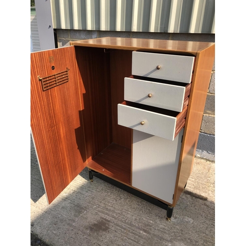 142 - A g Plan light oak tallboy gents wardrobe with hanging, three drawers and small cupboard