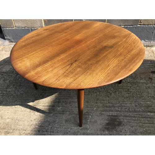 145 - A France & Son Hvidt & Molgaard Danish teak circular coffee table with split cane undertier, 100cm d... 