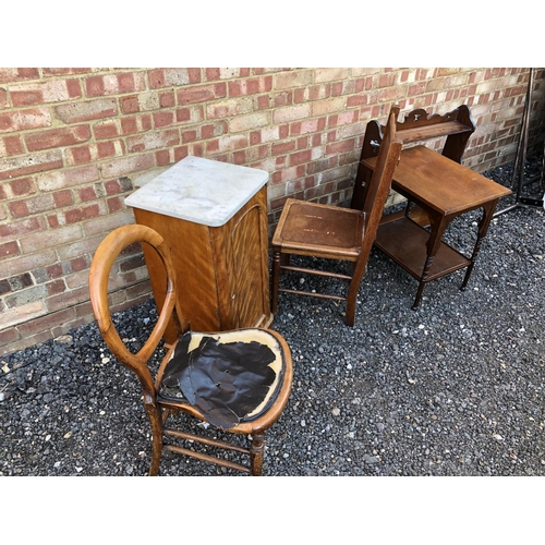 15 - A patent valet chair, marble top bedside, bookshelf, occasional table and one other chair