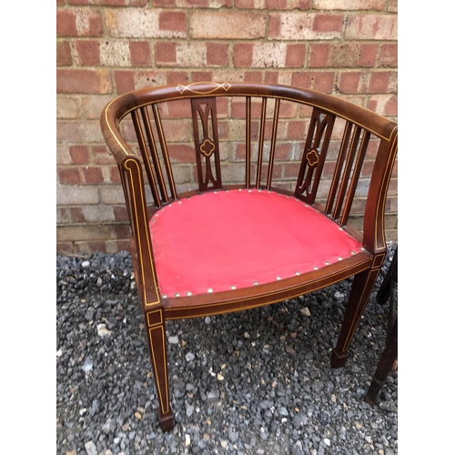 175 - A inlaid salon chair together with another mahogany carver chair