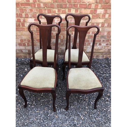 178 - A set of four Mahogany Queen Anne style chairs with green patterned seats