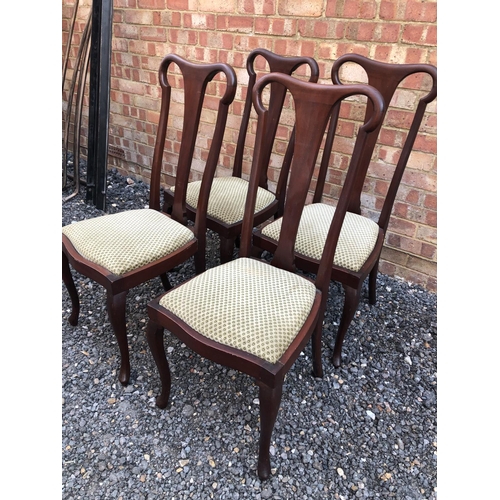 178 - A set of four Mahogany Queen Anne style chairs with green patterned seats