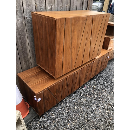 187 - A set of three modern sideboard units together with a matching shelf (one hinder broken)