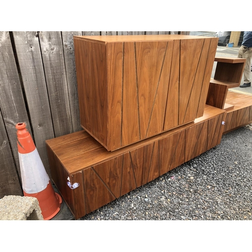 187 - A set of three modern sideboard units together with a matching shelf (one hinder broken)