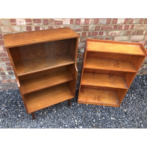 202 - A glazed teak bookcase together with an open plywood bookcase