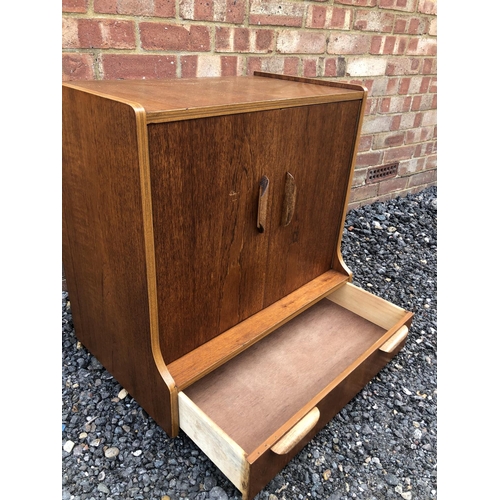 203 - A mid century teak record cabinet with a single drawer