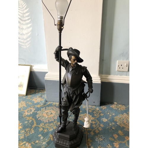 227 - A spelter figure table lamp with shade