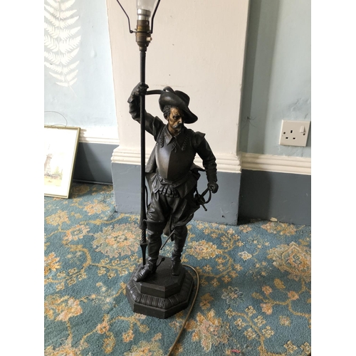 227 - A spelter figure table lamp with shade