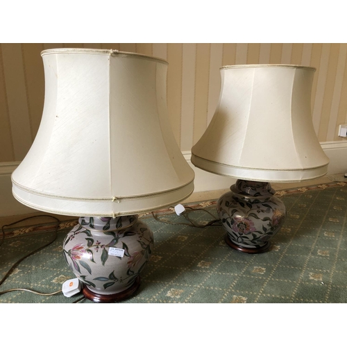 234 - A pair of large grey floral patterned table lamps and shades 60cm high