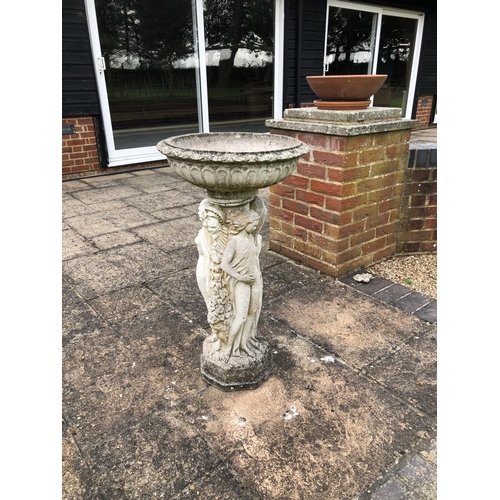 267 - A stone three graces bird bath 80cm high