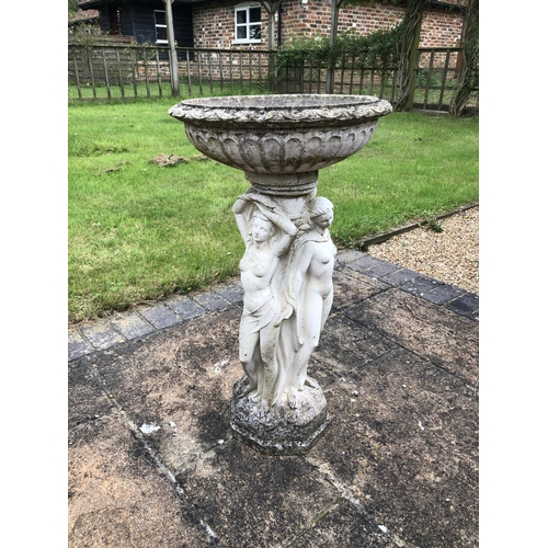 267 - A stone three graces bird bath 80cm high