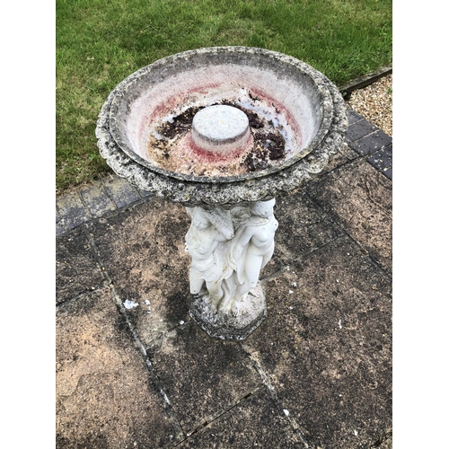 267 - A stone three graces bird bath 80cm high