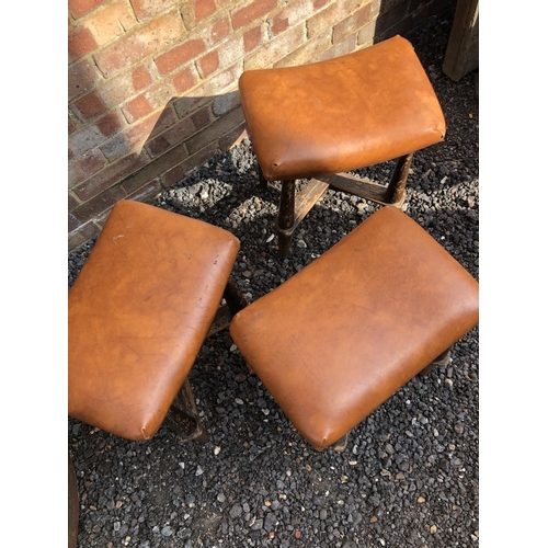 280 - A see today three tan brown leather topped stools