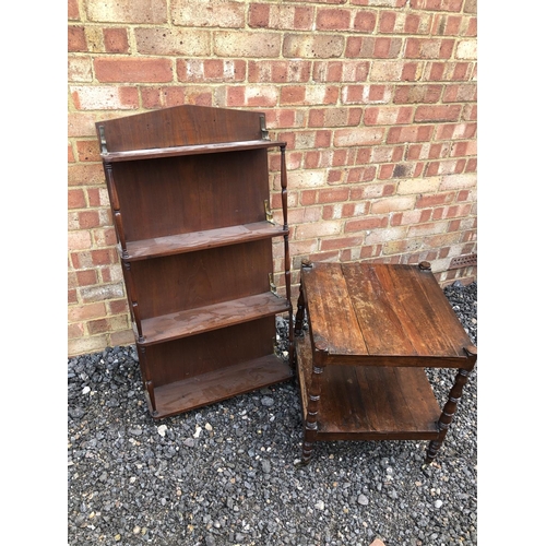 291 - A open fronted mahogany wall mounted bookshelf together with a rosewood trolley (AF)