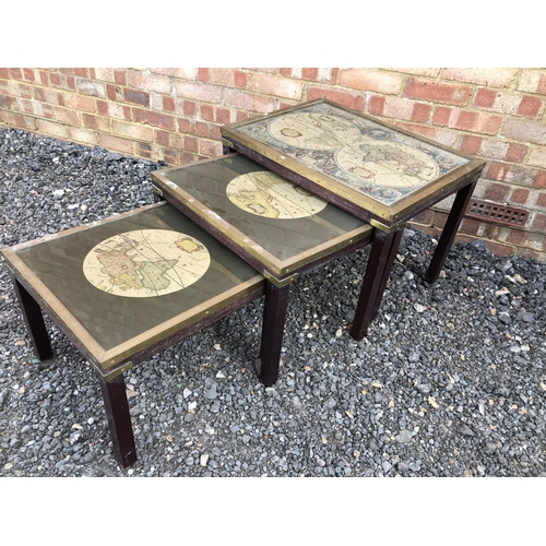 295 - A brass bound nest of map occasional tables