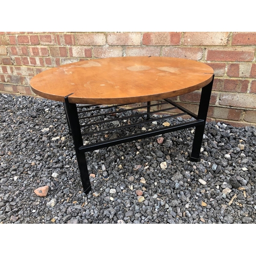 297 - A mid century teak coffee table with metal base