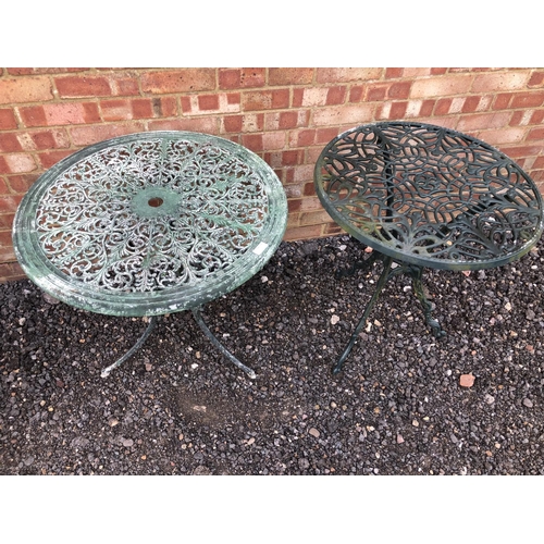 301 - Two aluminium garden tables painted green