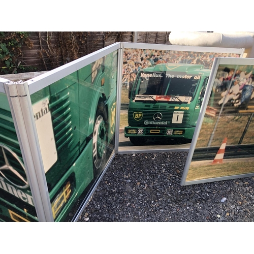 308 - A pair of four section screens depicting vintage truck racing images