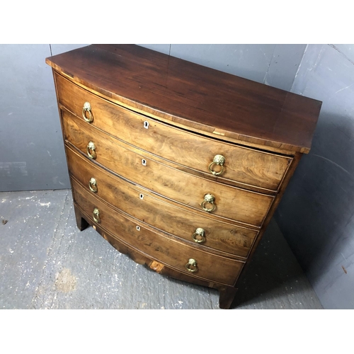 322 - A Victorian mahogany bow fronted chest of four long drawers with brass drop handles 104x50x104