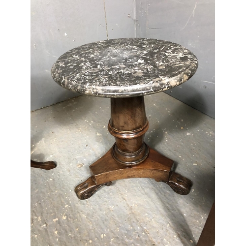 333 - A Georgian tripod table together with a marble top table, stool and inlaid tray