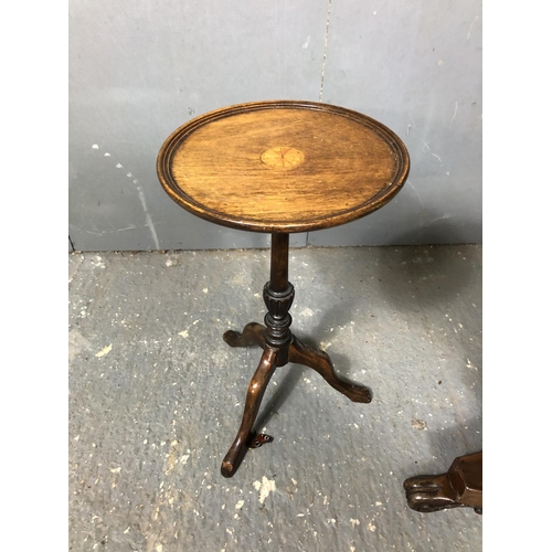 333 - A Georgian tripod table together with a marble top table, stool and inlaid tray