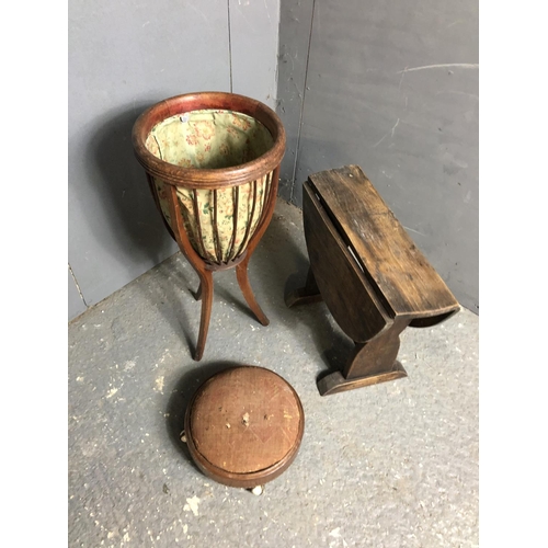 340 - Sewing box, Victorian stool and a drop leaf table