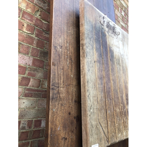 35 - A mahogany laboratory draining board worktop together with another long Mahogany worktop board (larg... 