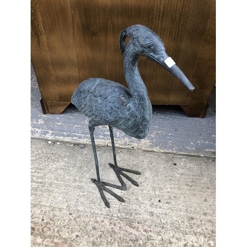 350 - A hallow brass garden Heron  80cm high