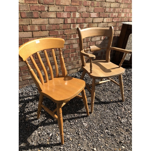 357 - A pine Windsor carver chair together with a pine Windsor chair