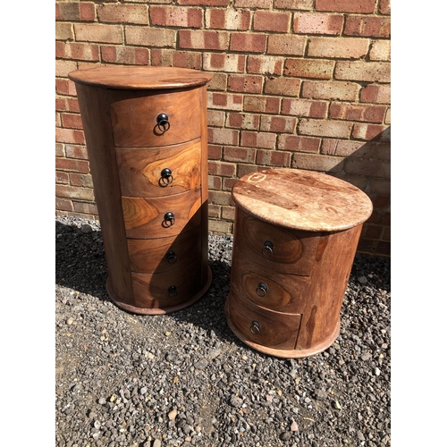 359 - Two cylindrical teak chests, one three drawer and one five drawer